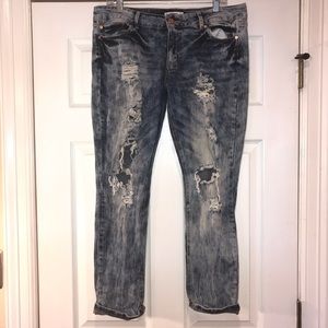 Bongo Acid Washed Distressed Jeans Embroidered Pockets Size 15